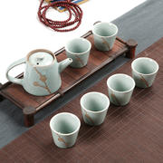 浮雕傲梅哥窑茶组礼盒 一壶六杯七件套茶具礼品套装定制