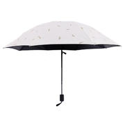 创意折叠防晒黑胶三折伞 烫金羽毛黑胶遮阳伞 实用型礼品