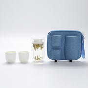 悦清 耐热玻璃一壶两杯旅行茶具套装 玻璃壶+壶盖+杯子*2+EVA便携包 商务礼品